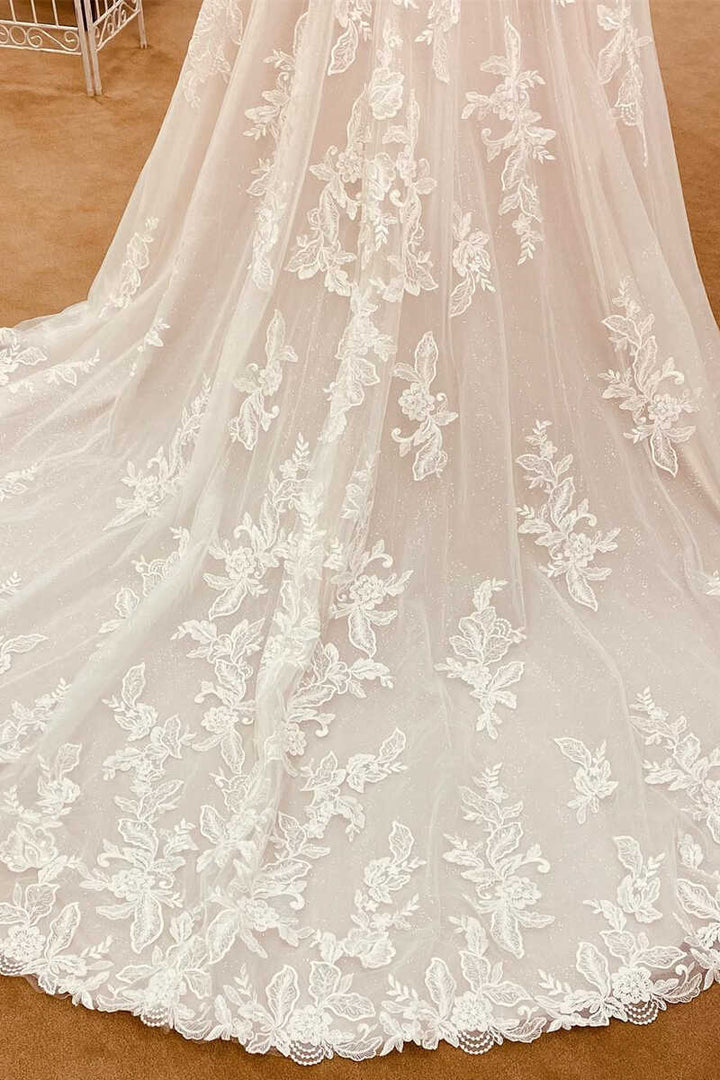 Wedding Dresses Lace Sweetheart Straps A-Line Long Bridal Gown Beautiful