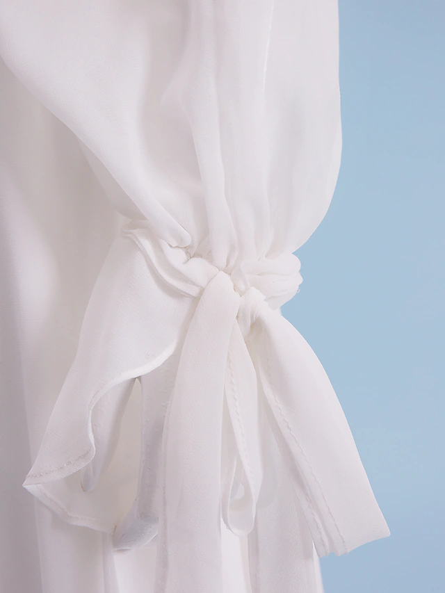 Wedding Dresses V Neck Court Train Chiffon Long Sleeve with Beading Pure Color