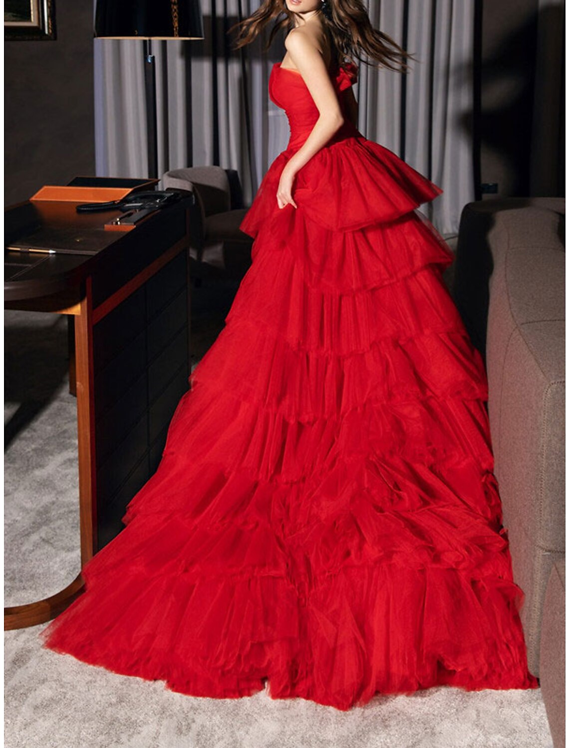 A-Line/Princess Strapless Asymmetrical Prom Dresses Sexy Evening Dresses