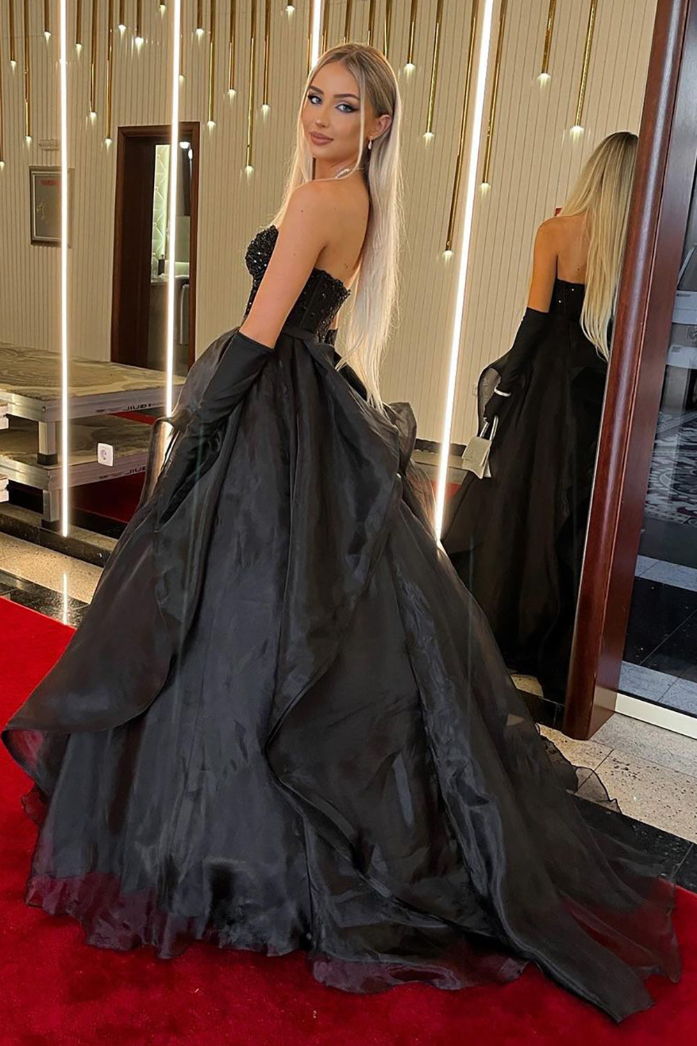 Black Strapless Ball Gown Formal Evening Dress Long Sexy