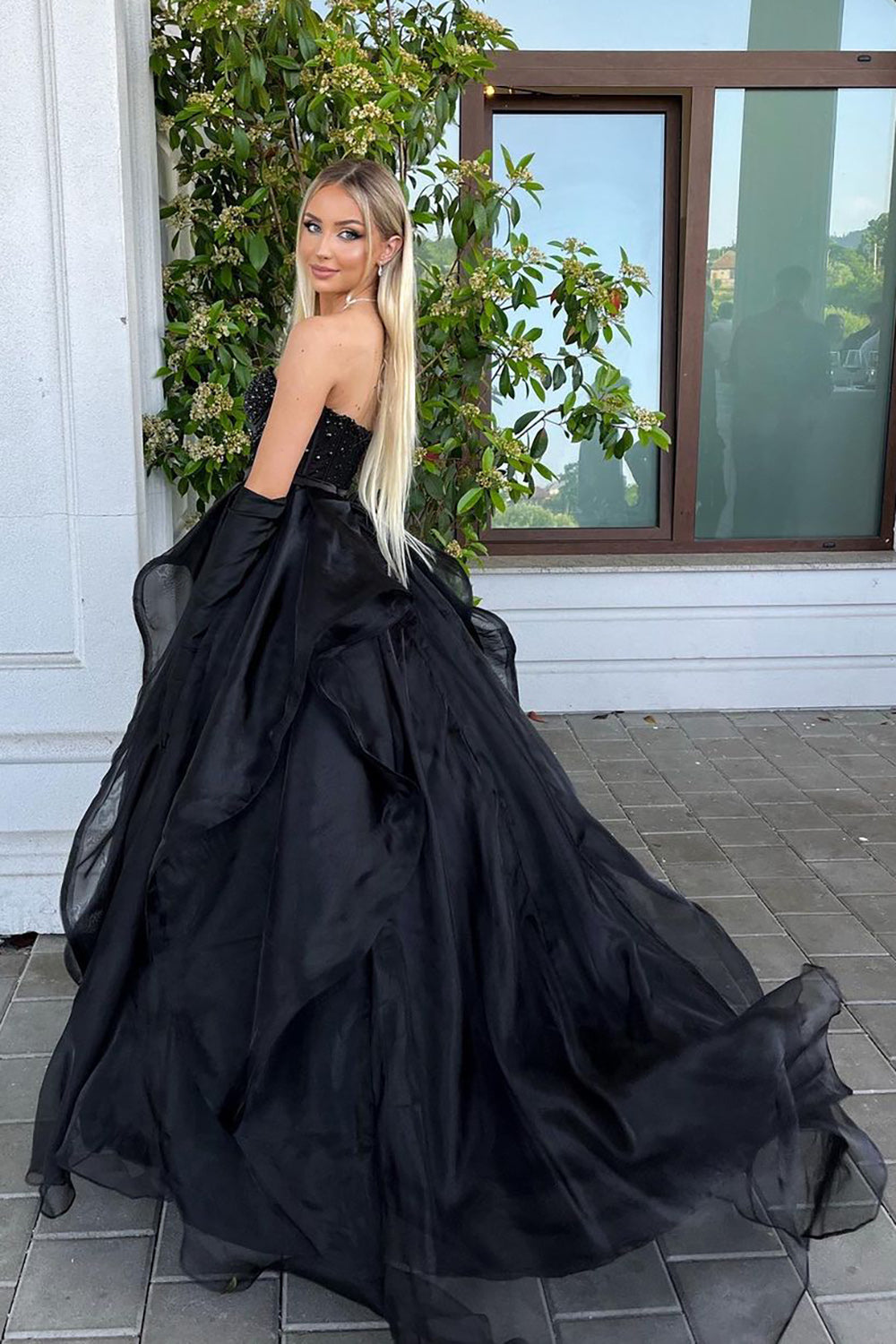 Black Strapless Ball Gown Formal Evening Dress Long Sexy