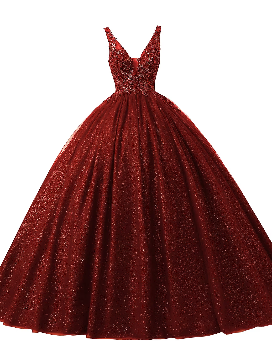 Ball Gown Prom Dresses Sparkle & Shine Dress Quinceanera Floor Length Sleeveless V Neck Tulle with Sequin