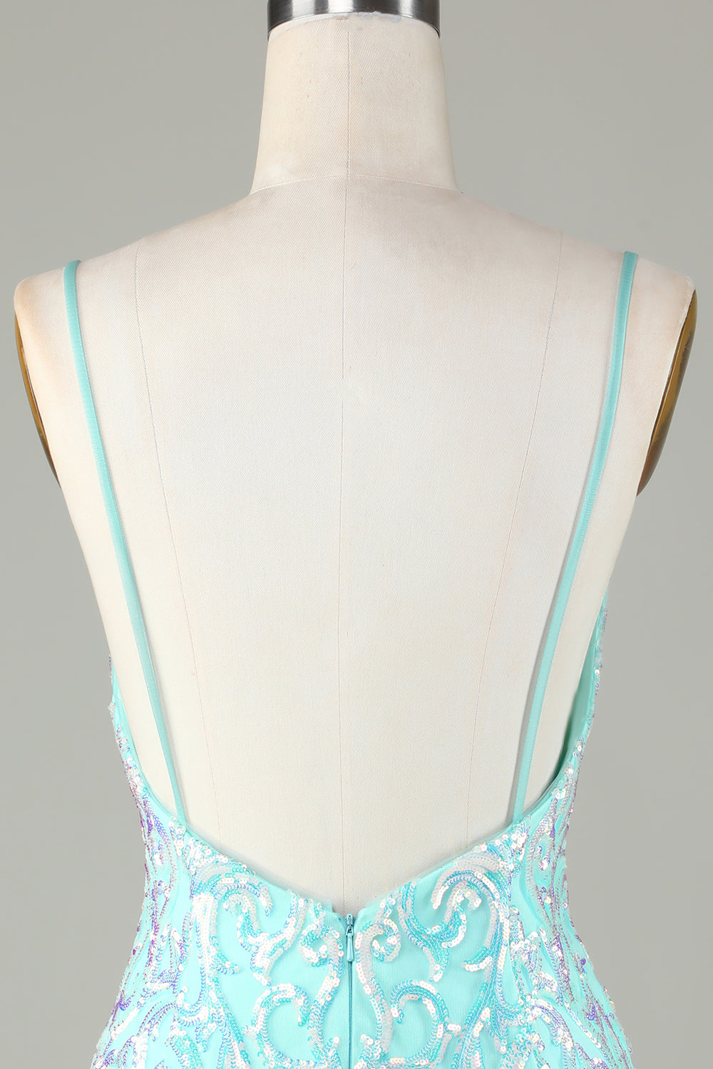 Sparkly Tight Spaghetti Straps Green Homecoming Dress with Backless V-neck