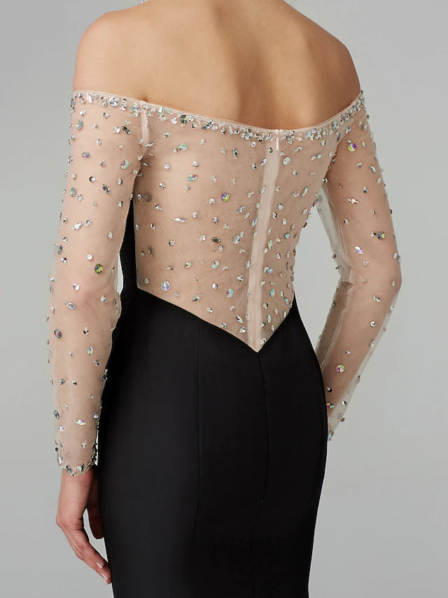 Mermaid / Trumpet See Through Dress Holiday Floor Length Long Sleeve Off Shoulder Chiffon