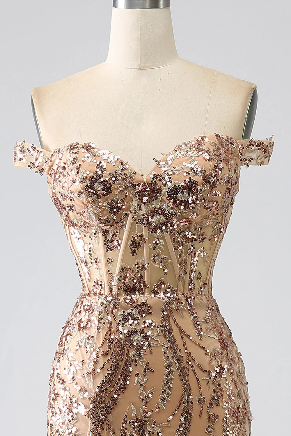 Mermaid Off The Shoulder Corset Prom Dress with Slit Sparkly Sexy Long