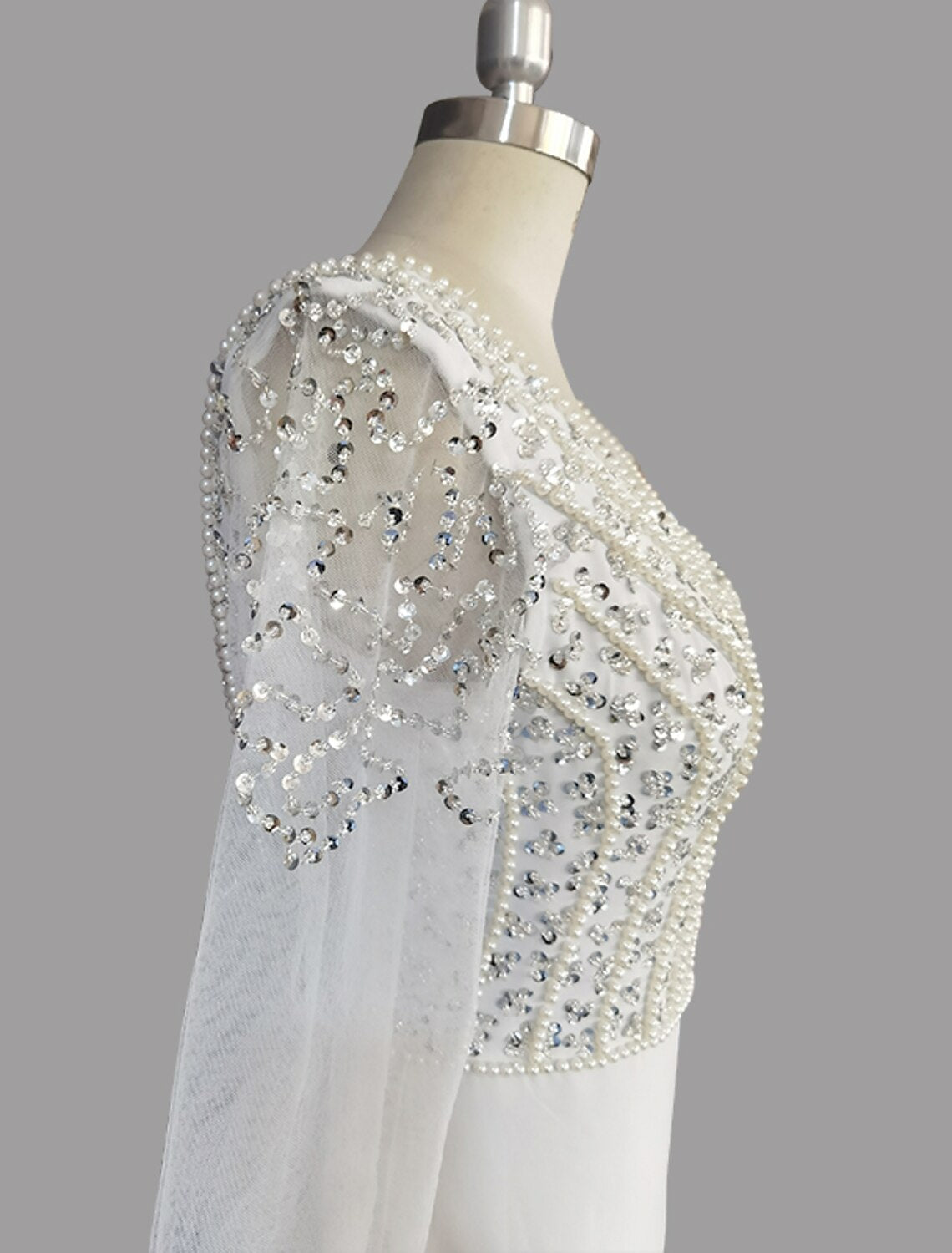 A-Line Evening Gown Glittering Dress Engagement Sweep / Brush Train Short Sleeve V Neck Chiffon with Sequin