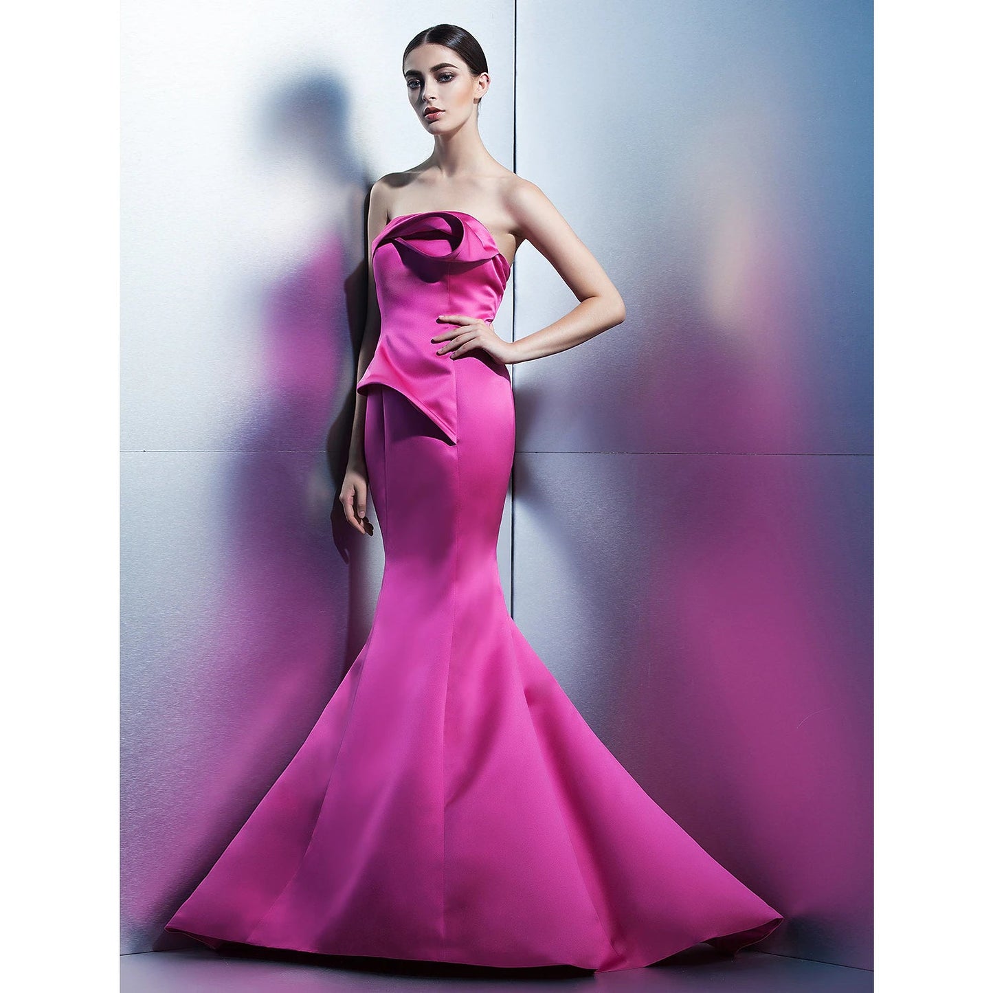 Mermaid / Trumpet Elegant Formal Evening Dress Strapless Sleeveless Sweep / Brush Train Satin with Flower Pure Color