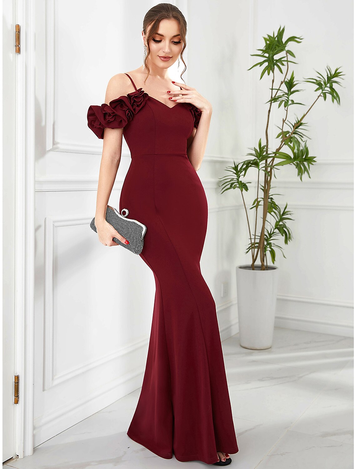 Mermaid / Trumpet Evening Gown Vintage Dress Engagement Floor Length Sleeveless Off Shoulder Polyester
