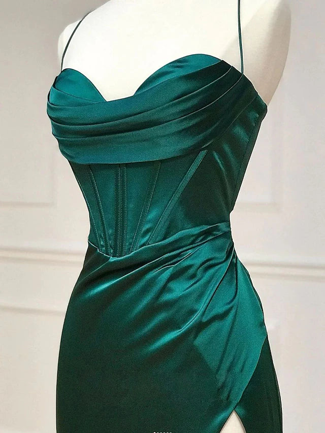 Sheath / Column Evening Gown Empire Dress Formal Floor Length Sleeveless V Neck Charmeuse Backless with Pleats