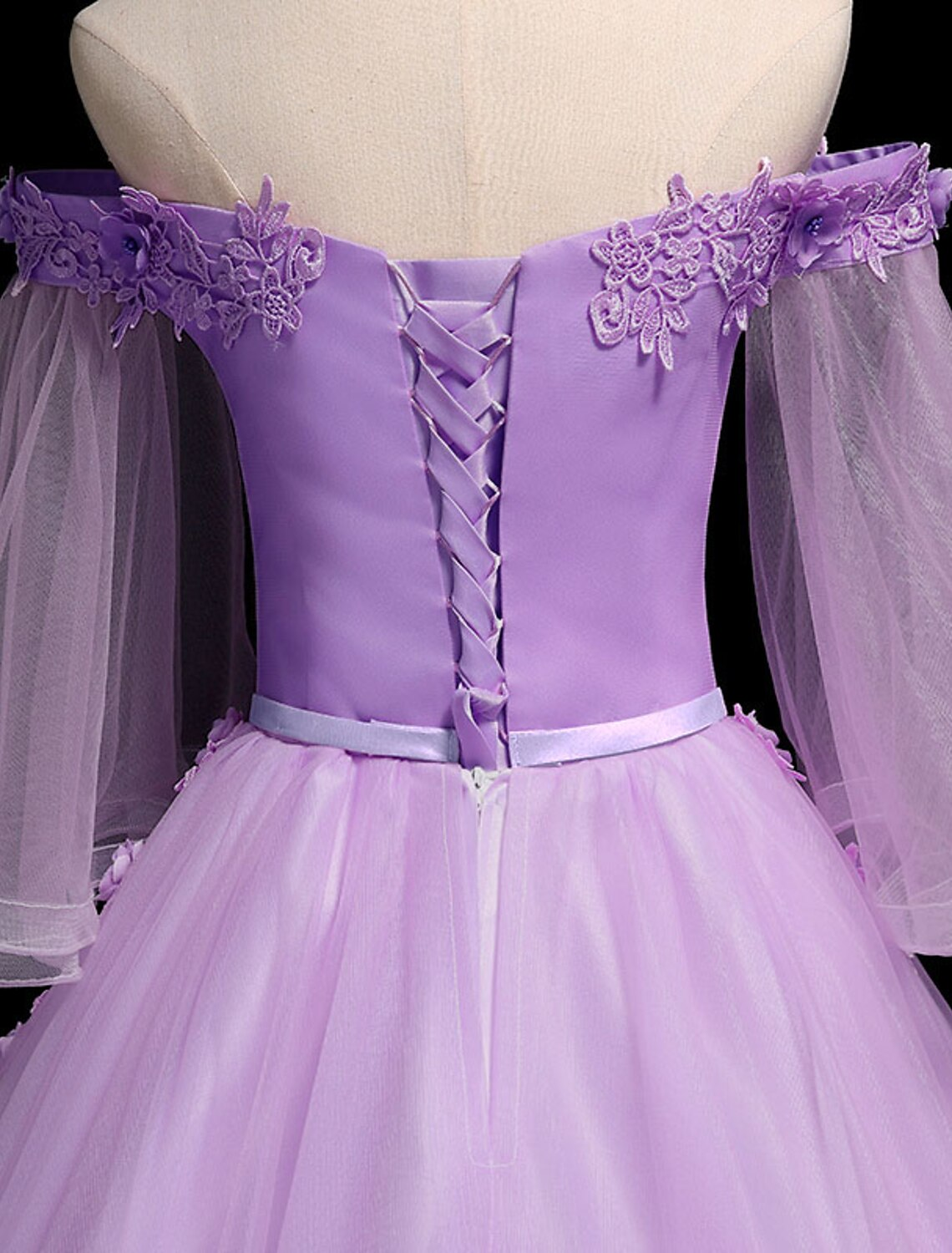 Ball Gown Luxurious Floral Quinceanera Prom Birthday Dress Off Shoulder 3/4 Length Sleeve Floor Length Tulle with Sash / Ribbon