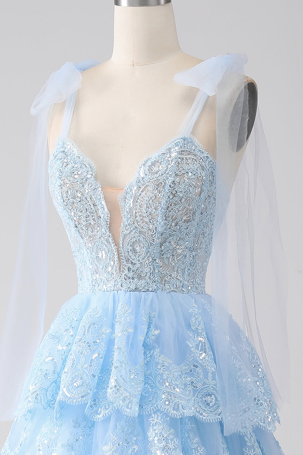 Spaghetti Straps Dark Blue Tiered Sequined Prom Dress with Appliques Sexy