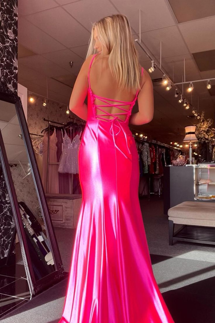 Red Mermaid Backless Prom Dresses Long Evening Dresses With Slit