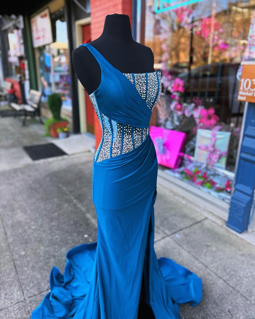 Mermaid One Shoulder Prom Dress with Rhinestones Sexy Evening Dresses