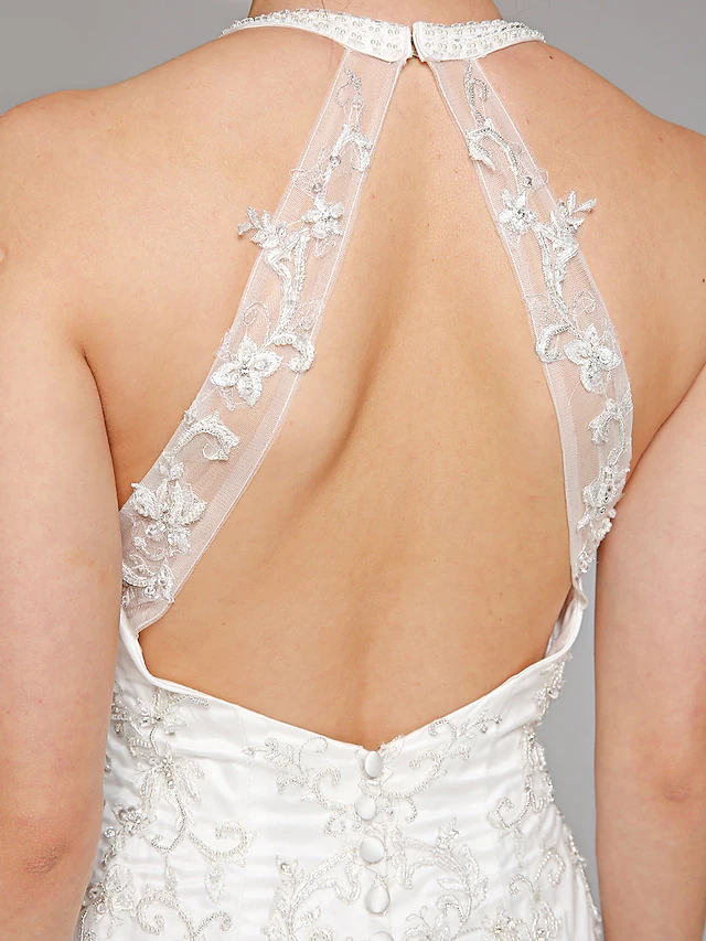 Wedding Dresses Halter NeckLace Over Tulle Regular Straps Sexy Illusion Detail