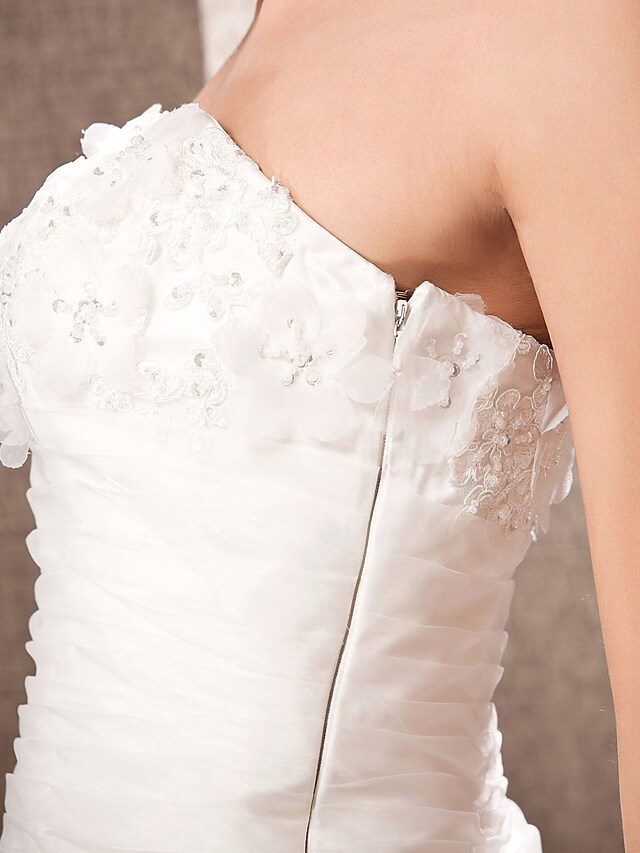 Ball Gown A-Line Wedding Dresses Strapless Court Train Organza Sleeveless Off Shoulder