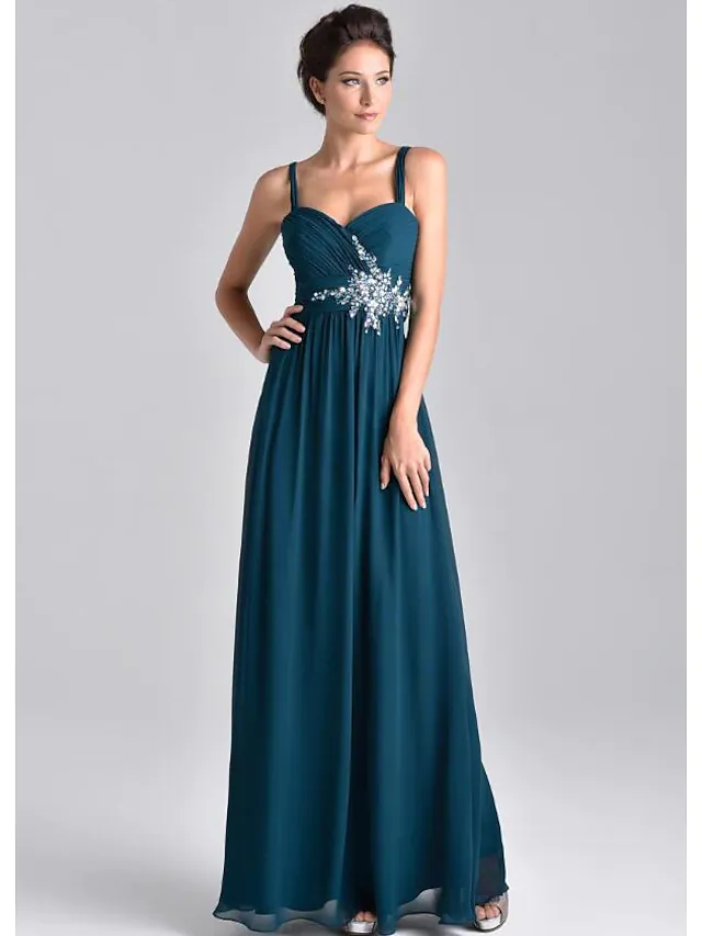 Two Piece A-Line Mother of the Bride Dress Elegant Spaghetti Strap Floor Length Chiffon Lace 3/4 Length Sleeve