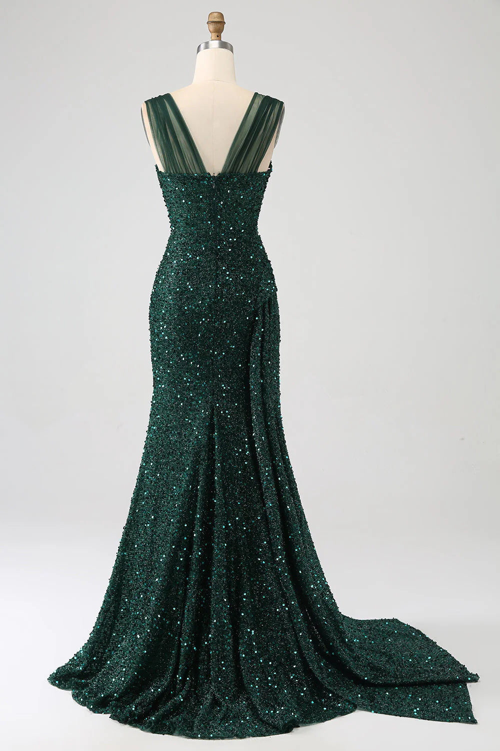Sheath Sequin Pleated Long Prom Dress With Thigh Split Sexy Sparkly