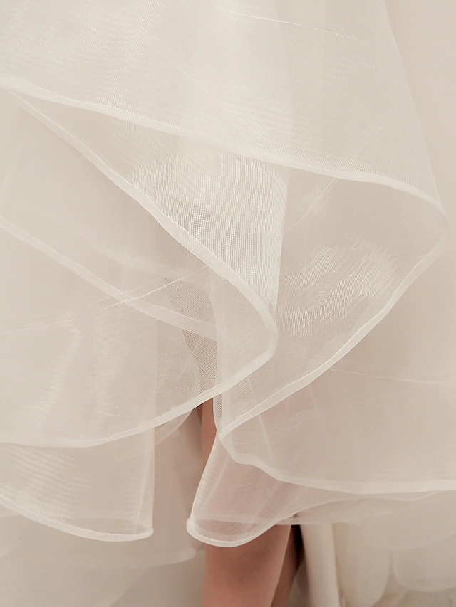 A-Line Wedding Dresses V Neck Asymmetrical Tulle Spaghetti Strap Simple Casual Little White Dress
