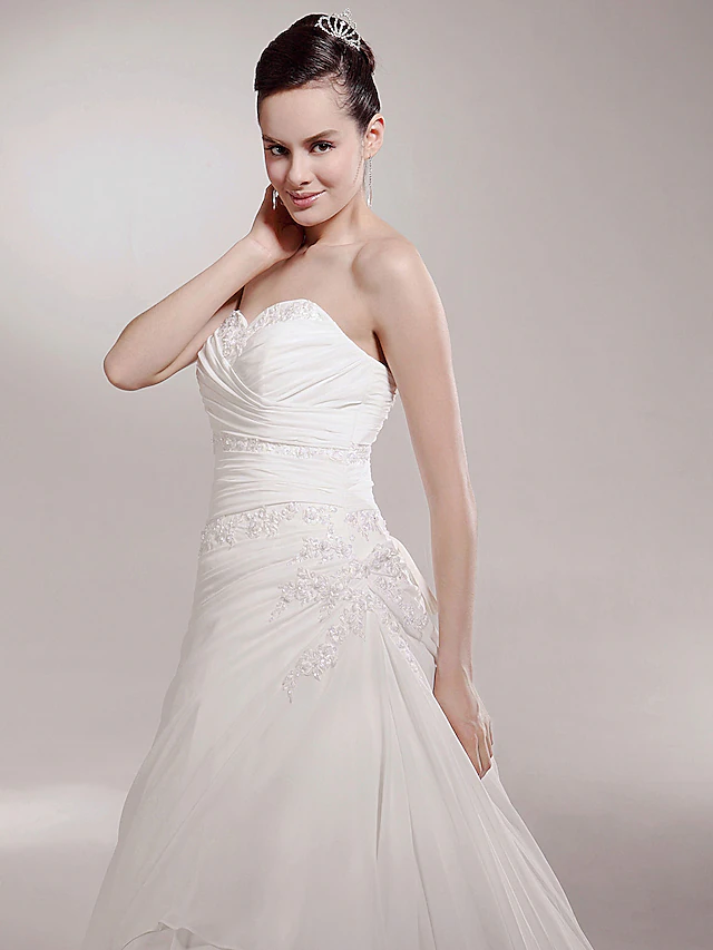 Princess A-Line Wedding Dresses Sweetheart Neckline Strapless Cathedral Train Chiffon