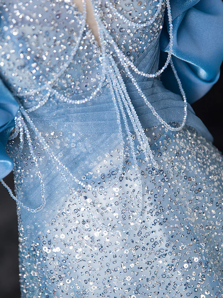 A-Line Off Shoulder Sequin Beads Long Prom Dress Sparkly