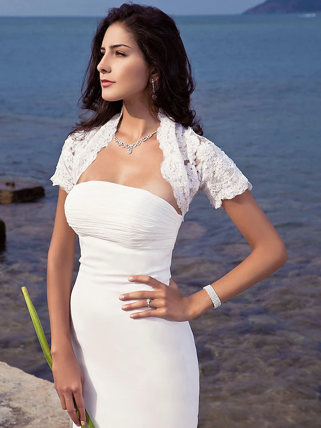 Long Wedding Dresses Strapless Chiffon Short Sleeve Vintage Separate Bodies