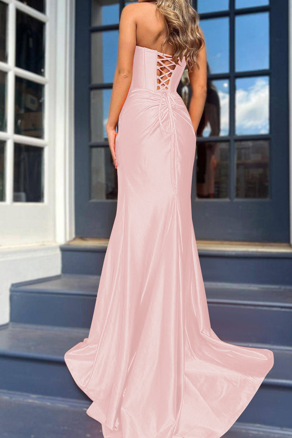 Mermaid Strapless Black Corset Prom Dress With Split Front Off Shoulder Sexy Evening Dresses