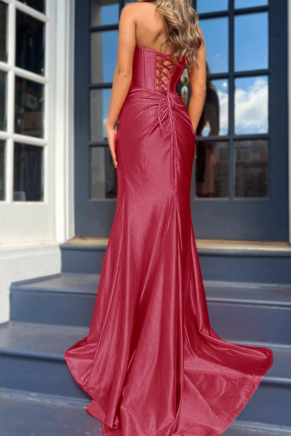 Mermaid Strapless Black Corset Prom Dress With Split Front Off Shoulder Sexy Evening Dresses