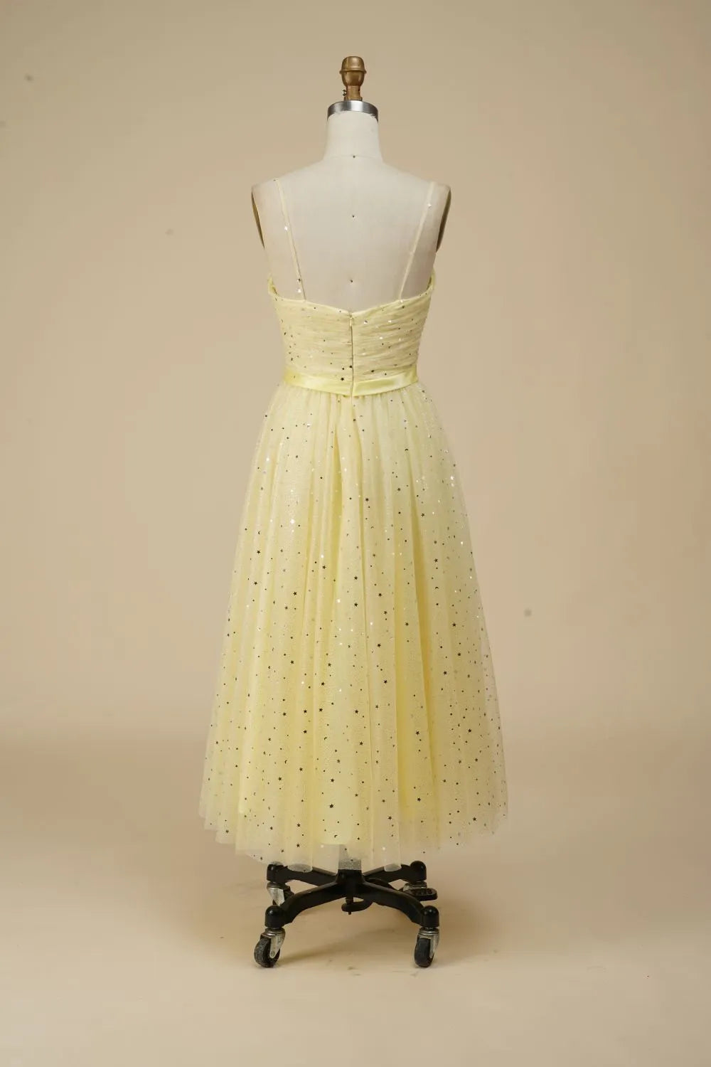 A-line Spaghetti Straps Party Dress With Belt Off Shoulder Sparkly