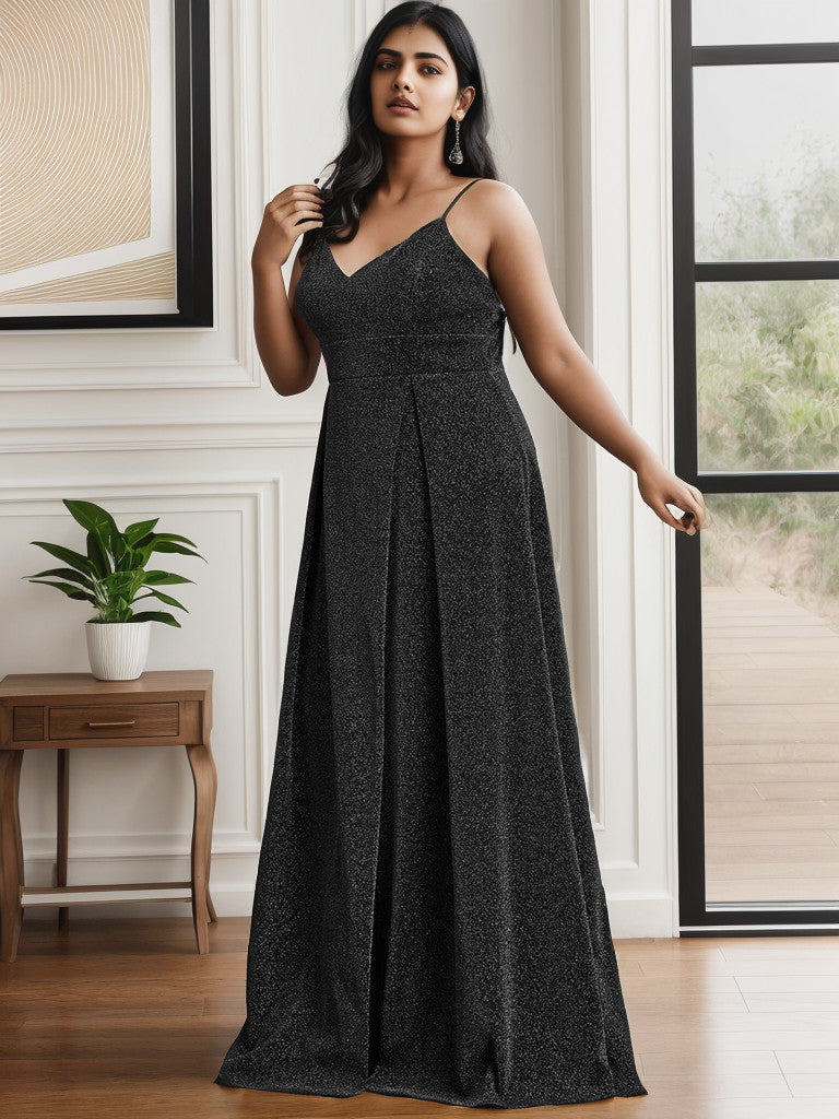 Plus Size Spaghetti Strap Shiny Formal Evening Dress for Wedding Sexy