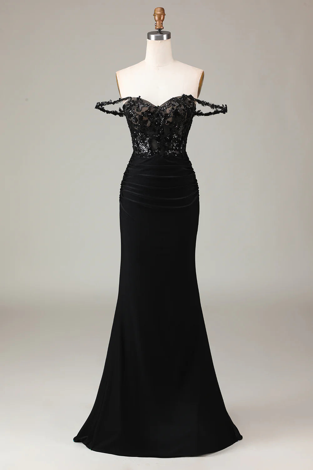Black Mermaid Corset Long Appliqued Prom Dress Sexy Evening Dresses