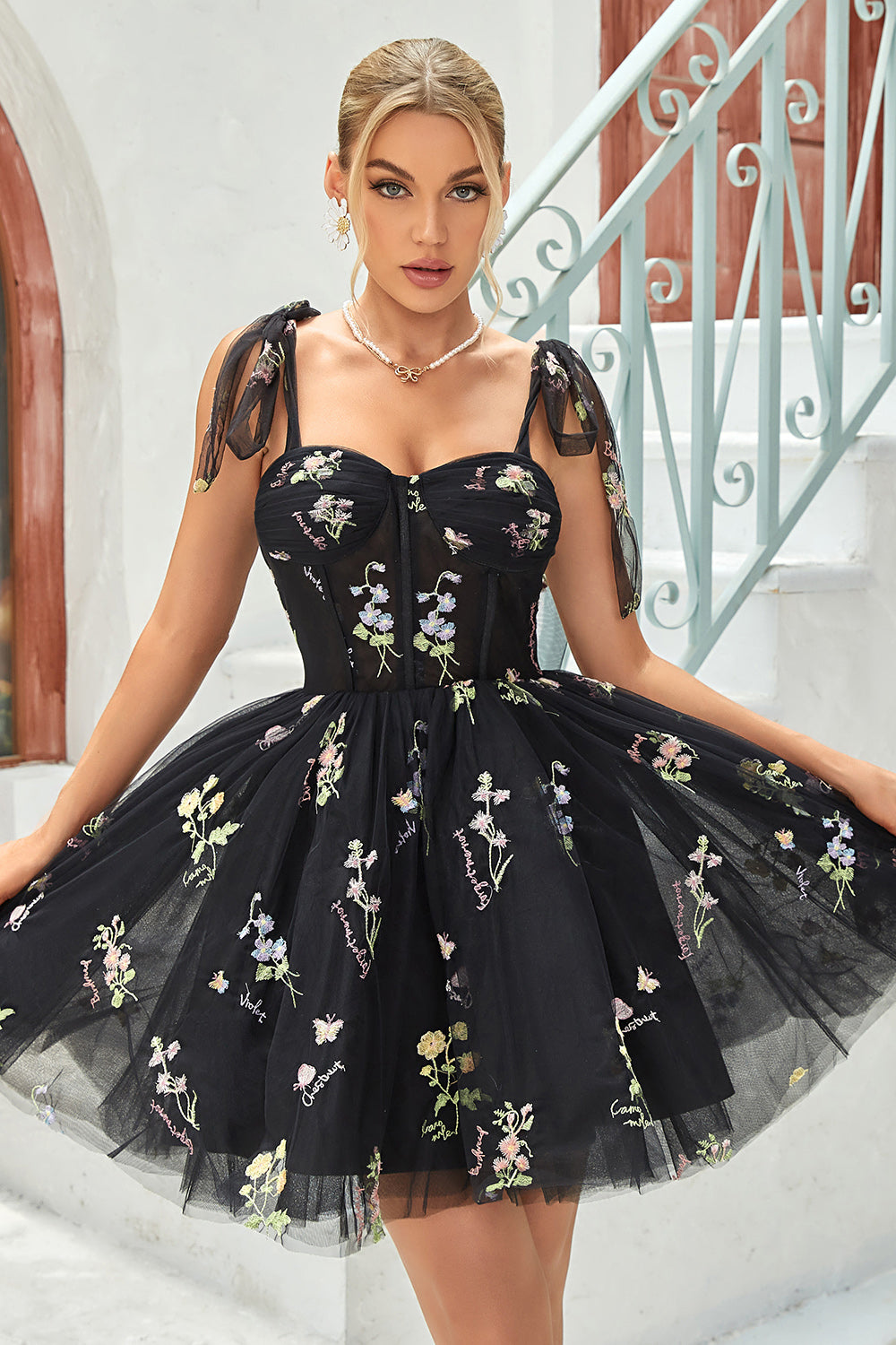 Cute Blue A Line Spaghetti Straps Short Homecoming Dress with Appliques Beautiful Graduation Dress