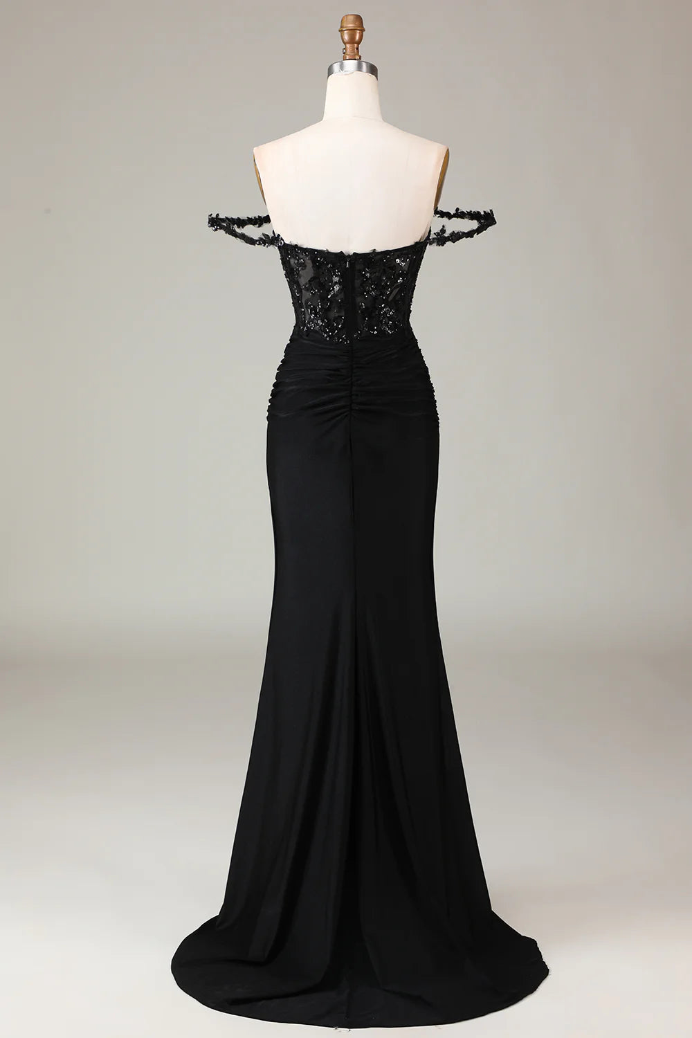 Black Mermaid Corset Long Appliqued Prom Dress Sexy Evening Dresses