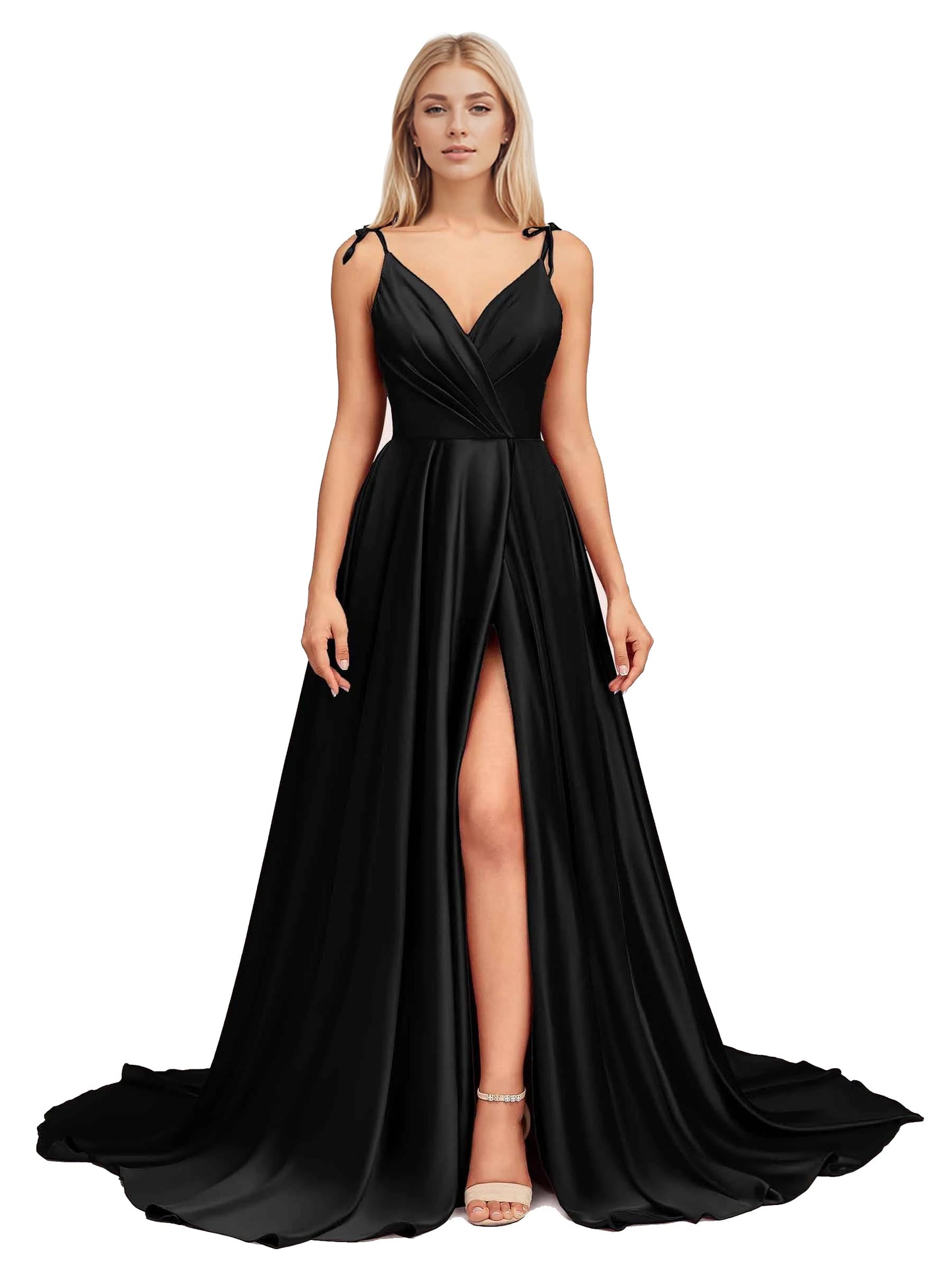 Elegant V Neck Sleeveless Split Bridesmaid Dresses Cocktail Party Prom Long Wedding Guest Dresses
