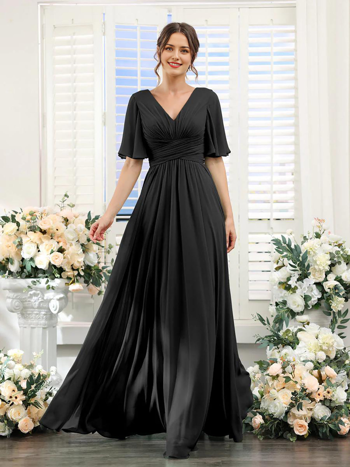 V Neck Sleeveless Split Formal Dress Cocktail Party Prom Long Wedding Guest Dresses For Women Trendy Bridesmaid Dresses