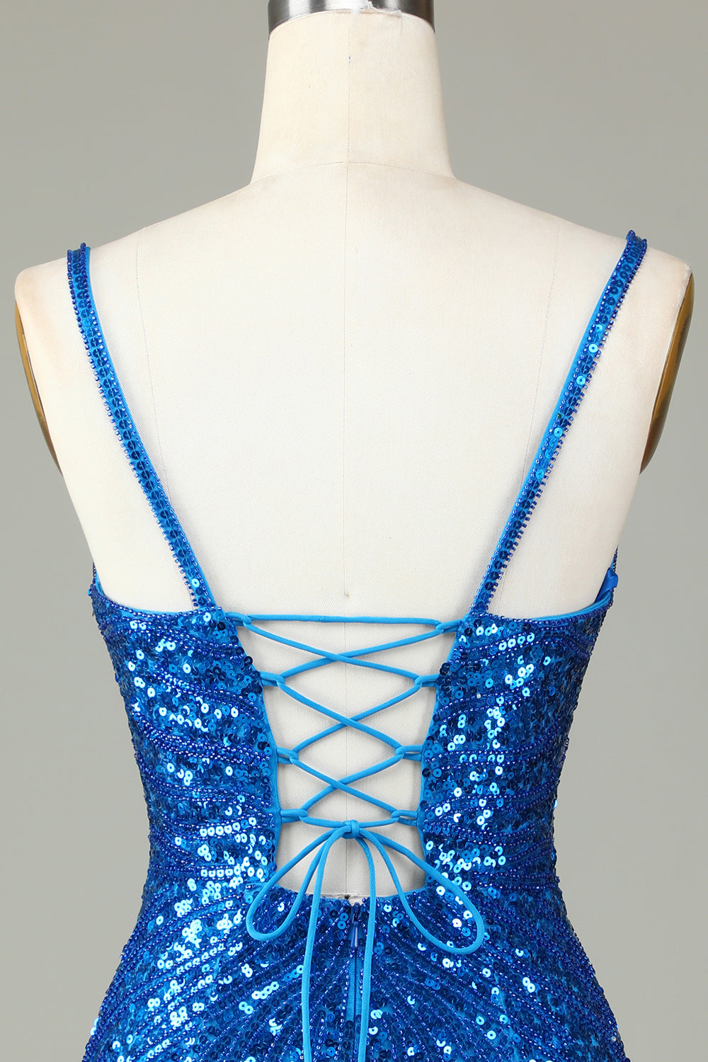 Sparkly Dark Green Bodycon Spaghetti Straps Lace-Up Back Short Homecoming Dress with Beading Sexy