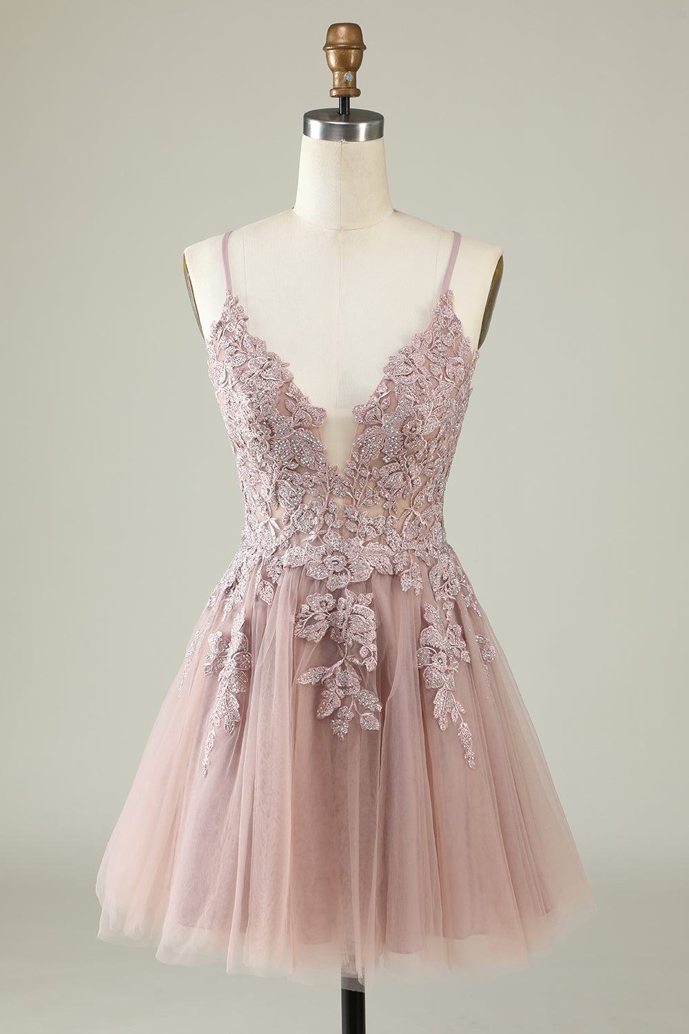 Dark Green A Line Spaghetti Straps Short Homecoming Dress with Appliques Sexy
