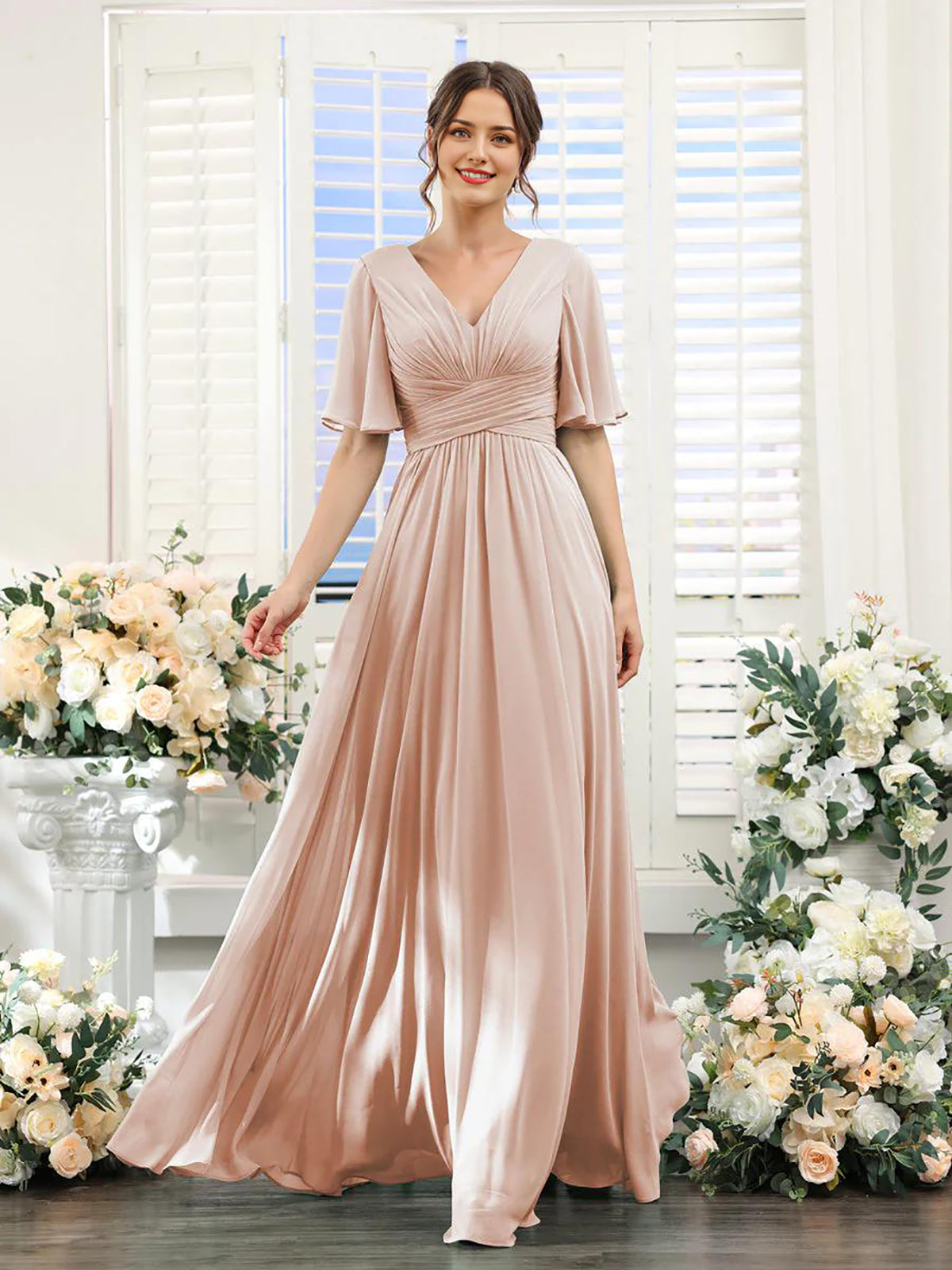 V Neck Sleeveless Split Formal Dress Cocktail Party Prom Long Wedding Guest Dresses For Women Trendy Bridesmaid Dresses