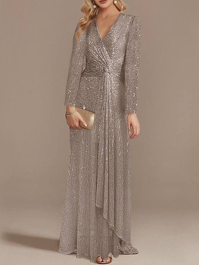 Trumpet/Mermaid V-Neck Long Sleeves Prom Evening Dresses With Sequin Sparkly