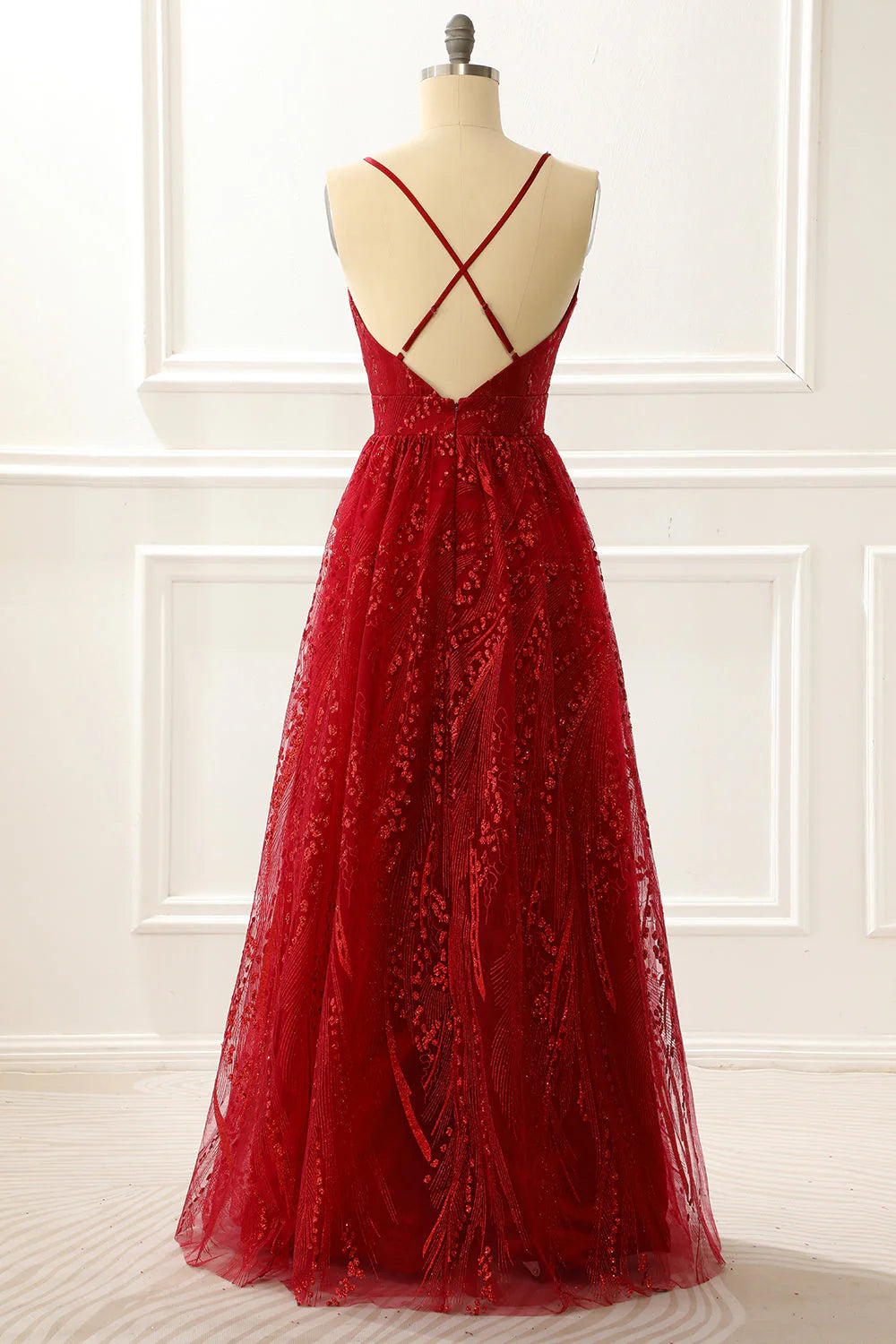 A-Line Spaghetti Straps Princess Long Prom Dress V-neck Sexy