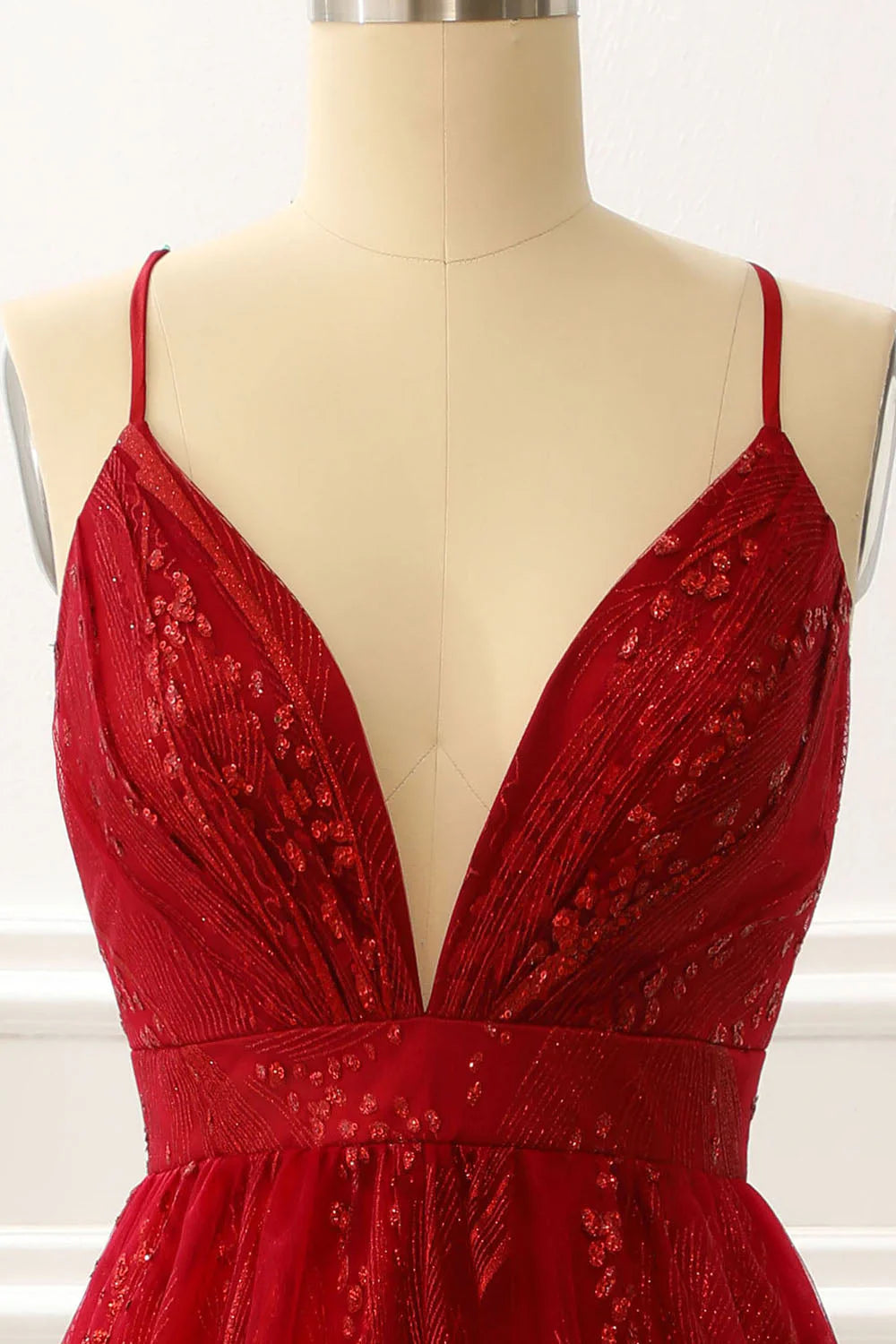 A-Line Spaghetti Straps Princess Long Prom Dress V-neck Sexy