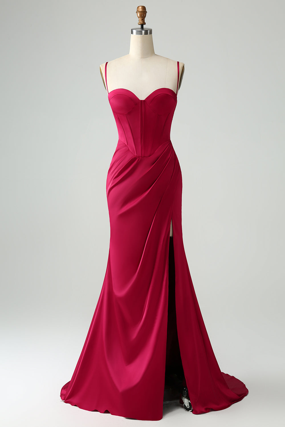 Mermaid Spaghetti Straps Pleated Corset Long Prom Dress With High Slit Sexy Evening Dresses