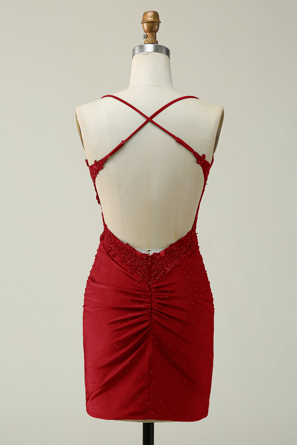 Sheath Spaghetti Straps Short Homecoming Dress with Appliques Sexy
