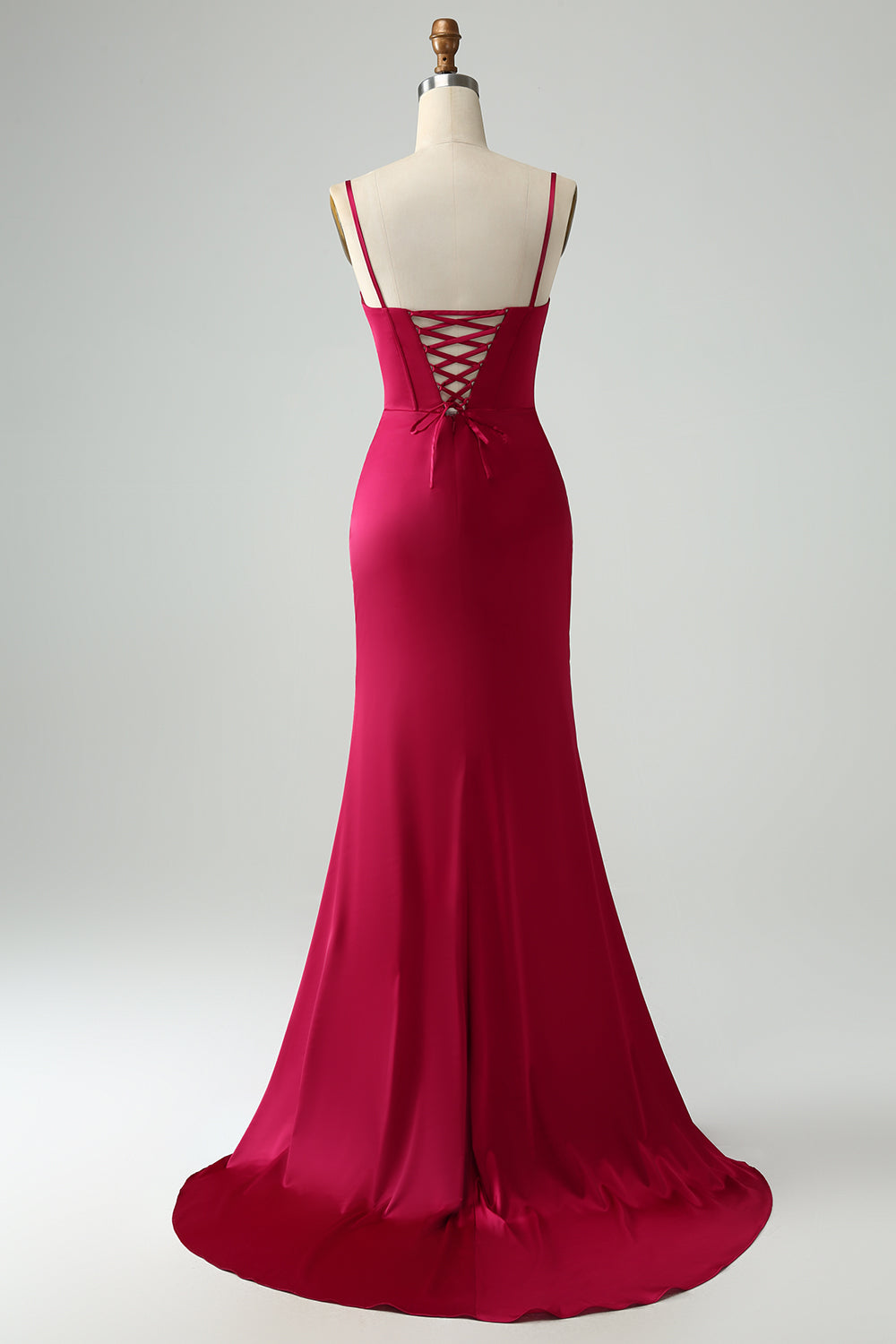 Mermaid Spaghetti Straps Pleated Corset Long Prom Dress With High Slit Sexy Evening Dresses