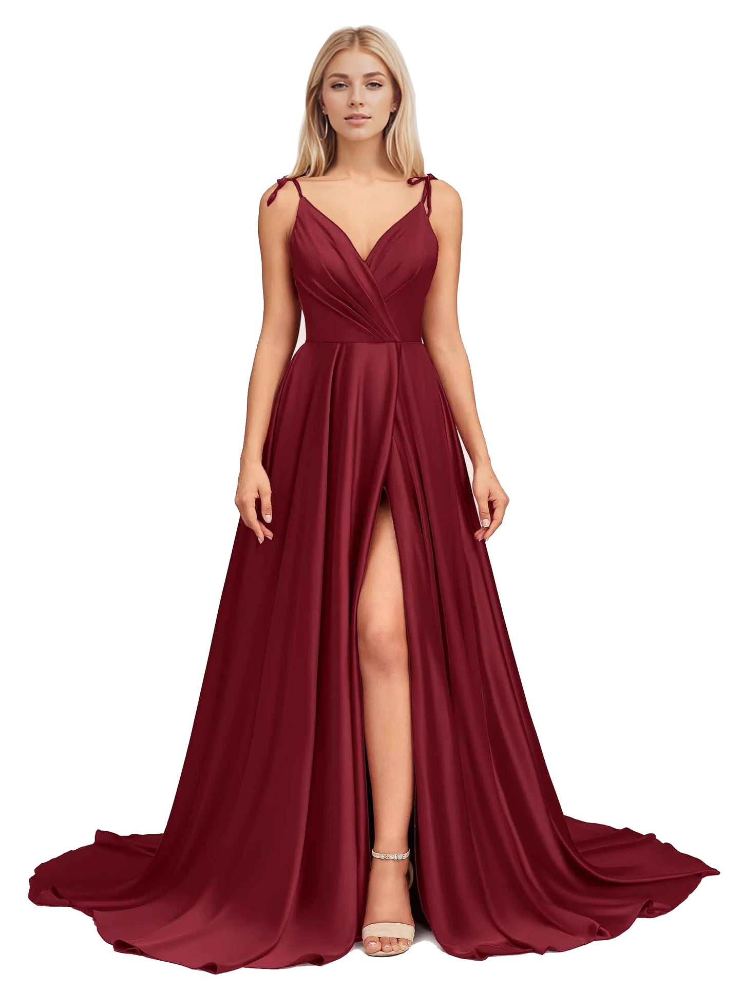 Elegant V Neck Sleeveless Split Bridesmaid Dresses Cocktail Party Prom Long Wedding Guest Dresses