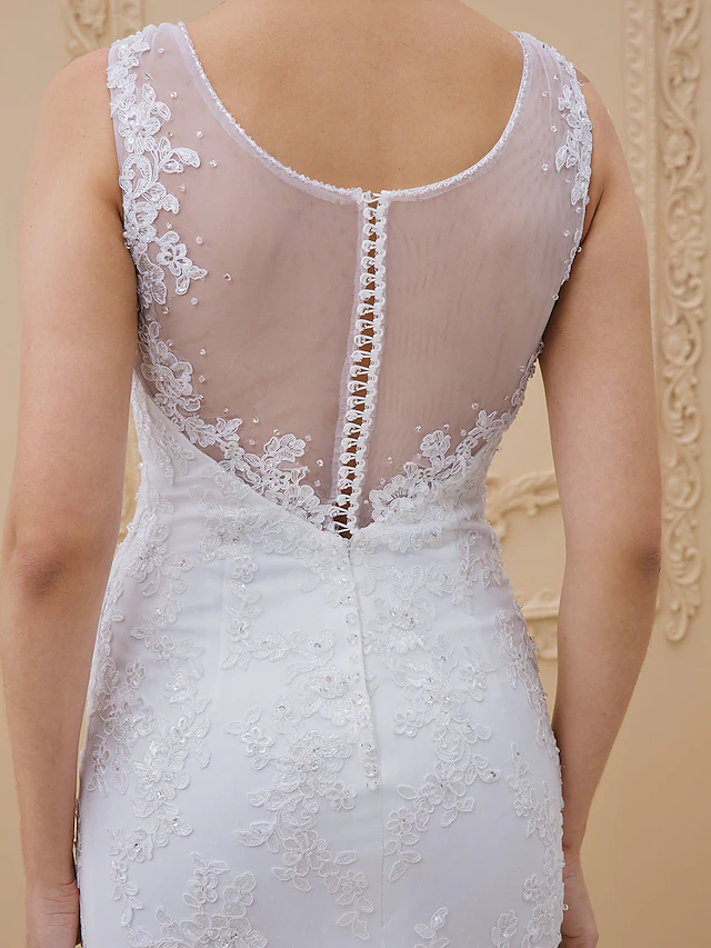 Wedding Dresses V Neck Chapel Train Tulle All Over Lace Lace Over Tulle Regular Straps Sexy Illusion Detail Backless with Beading