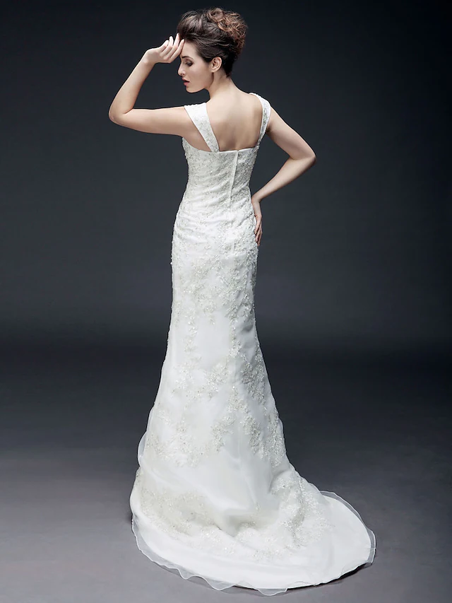 Long Wedding Dresses Sweetheart Neckline Off Shoulder Organza Satin Short Sleeve