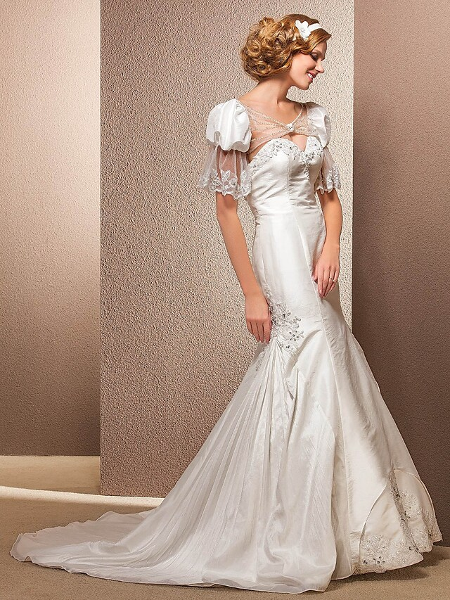 Long Wedding Dresses Sweetheart Neckline Court Train Taffeta Sleeveless