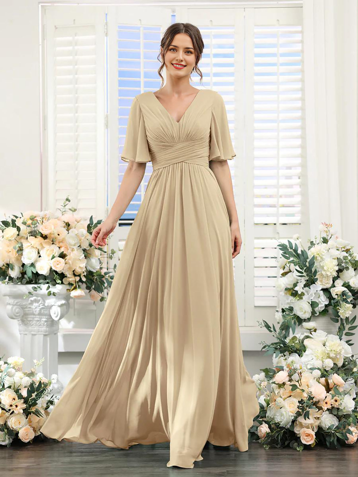 V Neck Sleeveless Split Formal Dress Cocktail Party Prom Long Wedding Guest Dresses For Women Trendy Bridesmaid Dresses