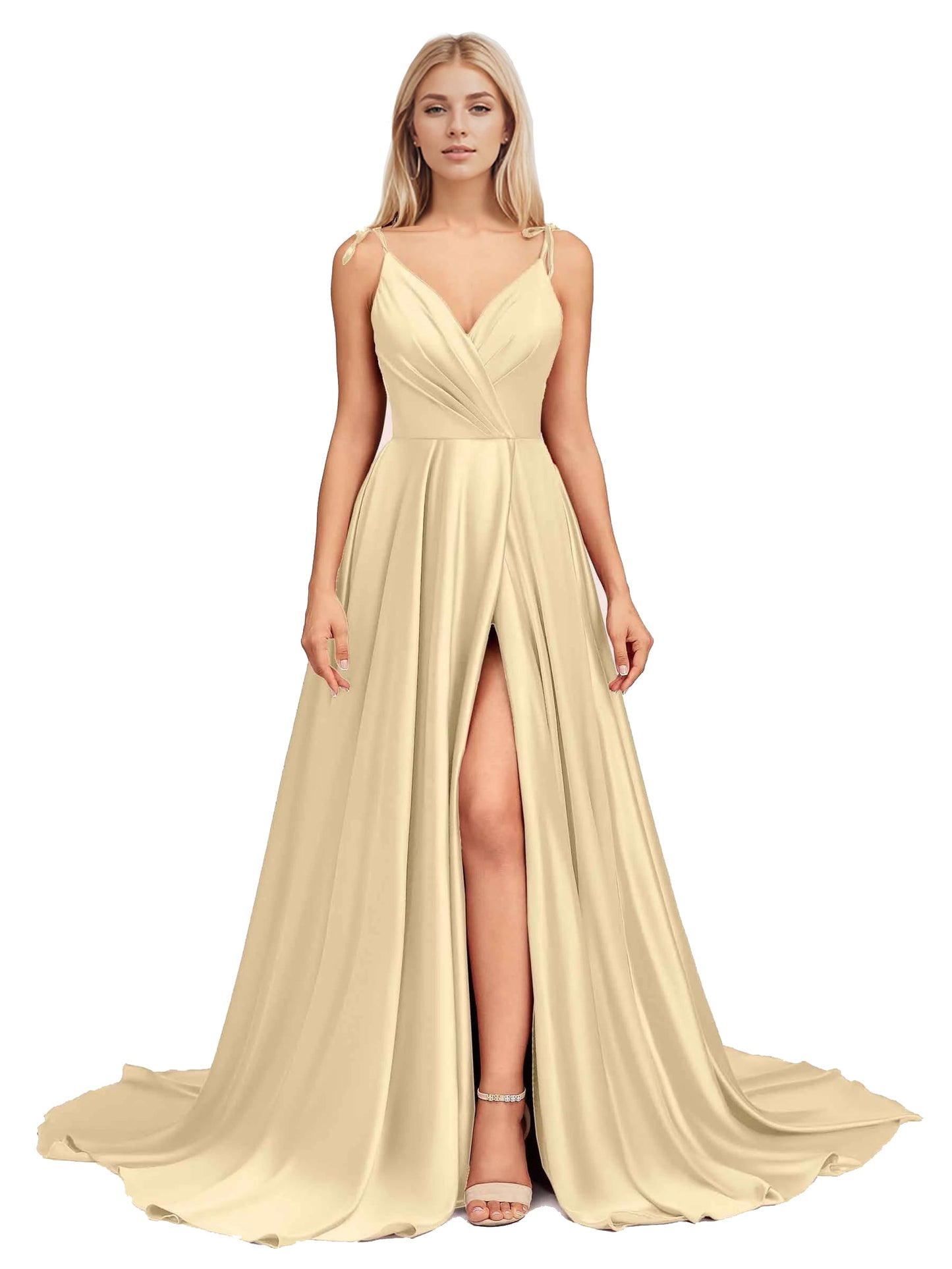 Elegant V Neck Sleeveless Split Bridesmaid Dresses Cocktail Party Prom Long Wedding Guest Dresses