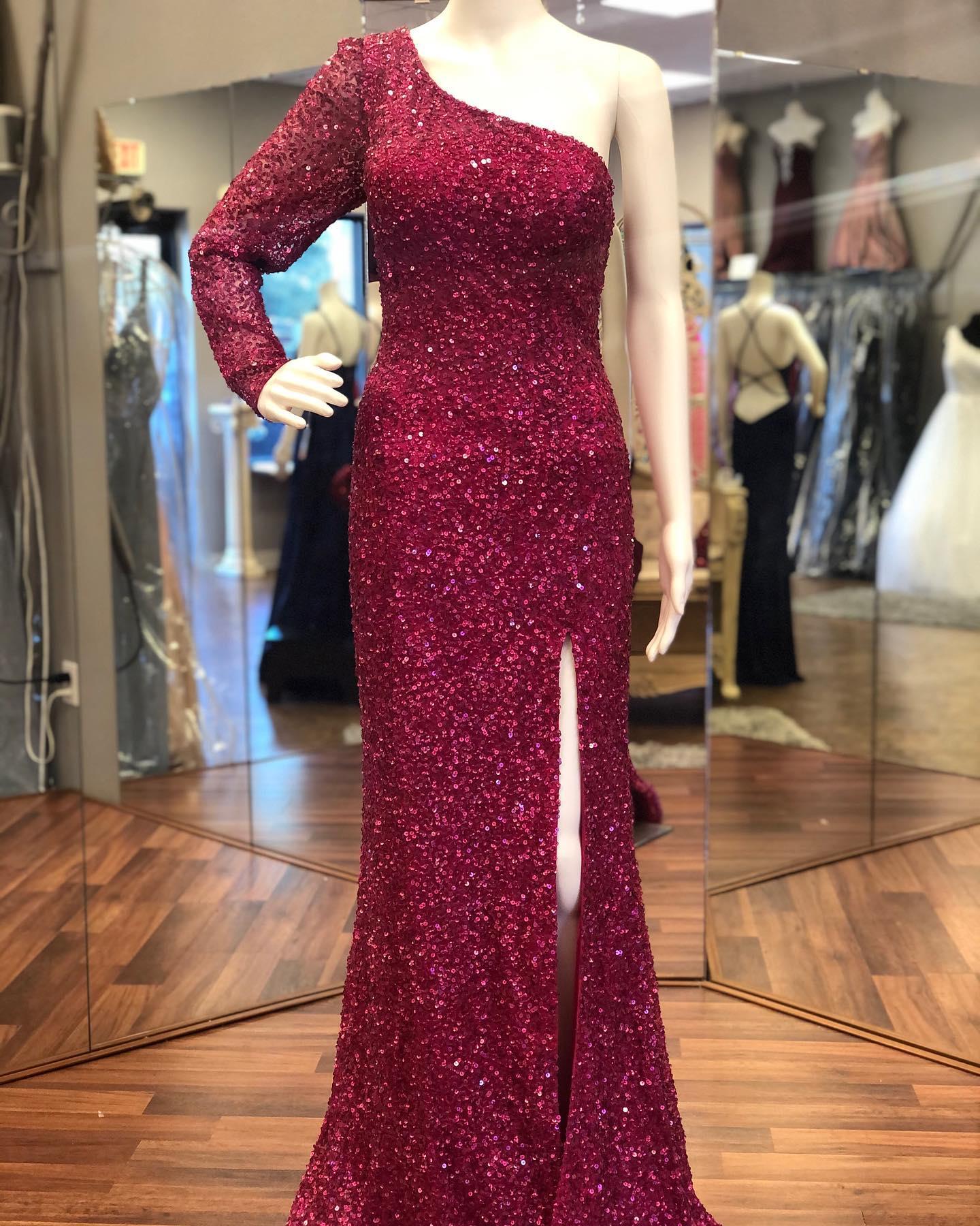Charming One Shoulder Long Simple Sequin Mermaid Prom Dresses Evening Dresses Sparkly